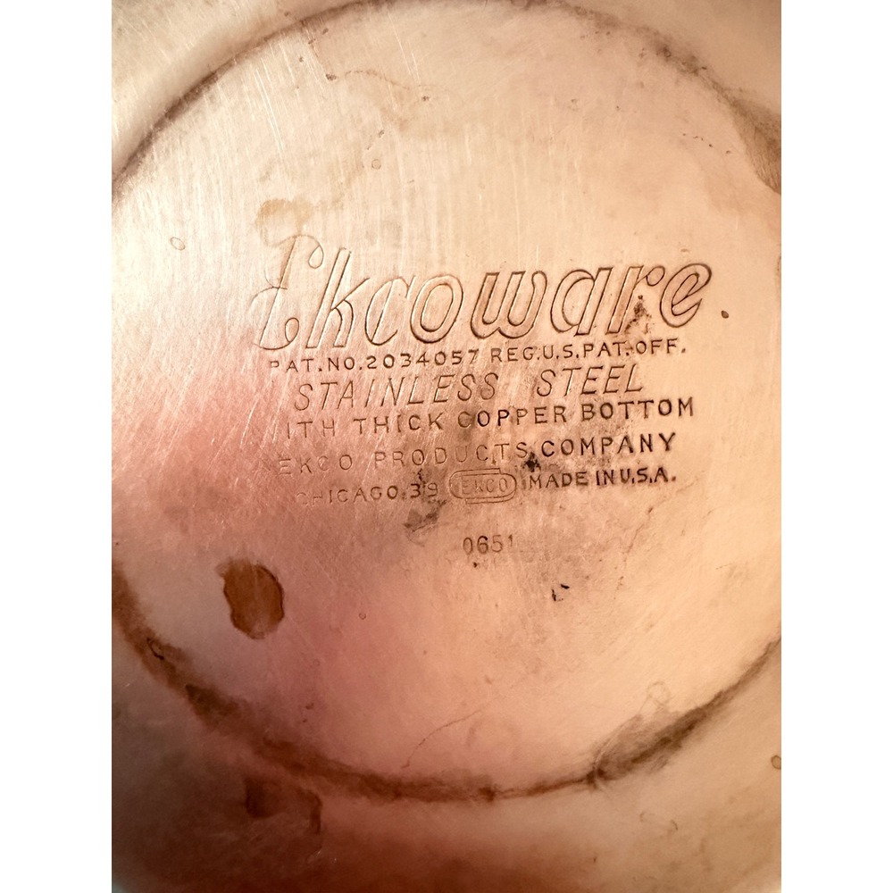 Ekcoware Vintage Stainless Steel Saucepan Thick Copper Bottom 0651 USA Made